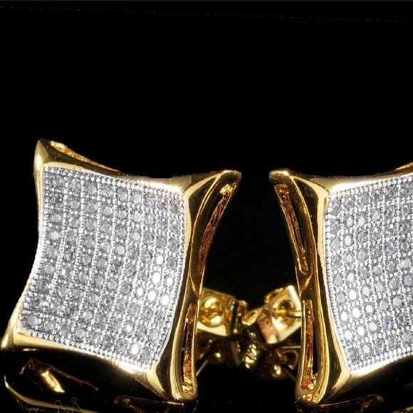 Amazon.com: Mens Huge 17mm Curve Kite Hip Hop Earrings Gold  Mens Large Kite Studs Gold/Sterling Pave Earrings